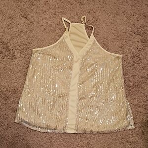 Sequin Halter Top in Cream and Silver